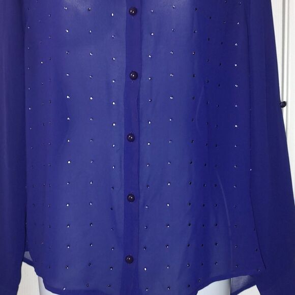Forever 21 deep purple sheer long sleeve blouse with embellishments  Sz M - Picture 2 of 4